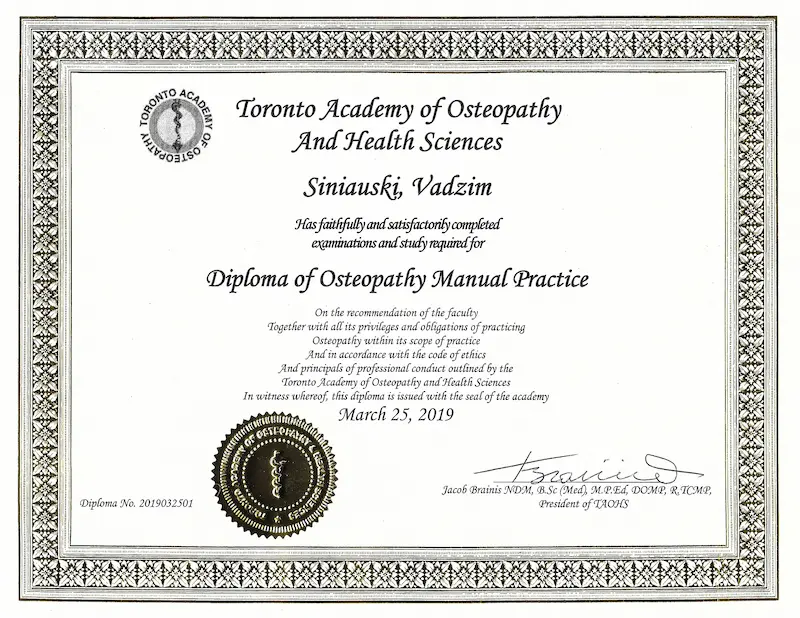 Diploma of Osteopathy Manual Practice